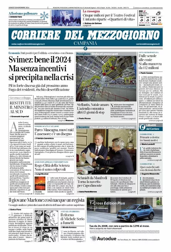 Prima-pagina-corriere del mezzogiorno-del-2024-11-28